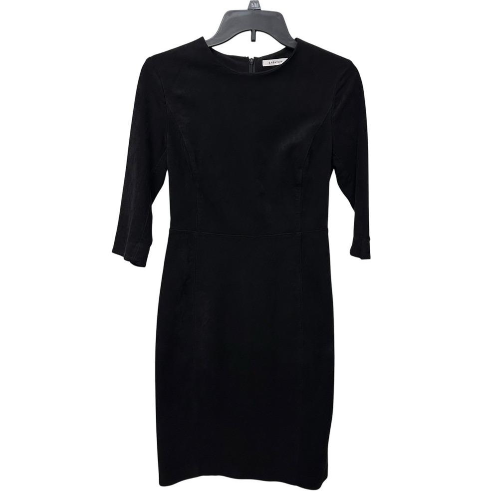 Babaton Black‎ Midi Dress Size 4 Sheath Faux Suede 3/4 Sleeve Little Black Dress